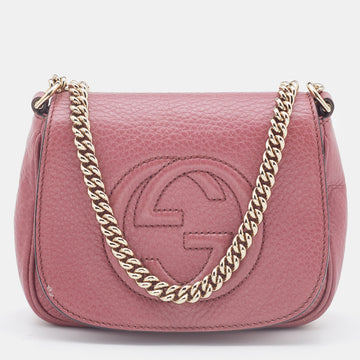 GUCCI Pink Leather Soho Flap Chain Crossbody Bag