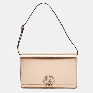 GUCCI Rose Gold Leather Crystals Broadway Clutch Bag