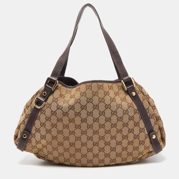 GUCCI Beige/Brown GG Canvas and Leather Abbey D-Ring Shoulder Bag