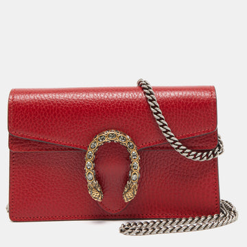 GUCCI Red Leather Super Mini Dionysus Chain Bag