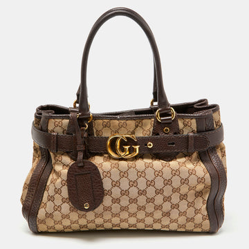 GUCCI Beige/Ebony GG Canvas and Leather Medium Running Tote