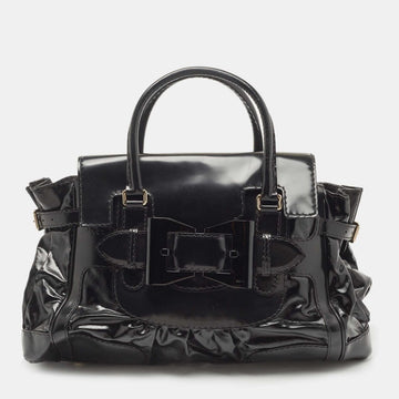 GUCCI Black Glossy Leather and Coated Fabric Large Dialux Queen Tote