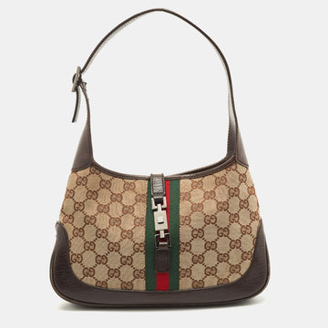 Vintage 00's Gucci Jackie Monogram Canvas Black Hobo Bag – For the