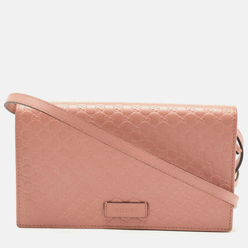 GUCCI Light Pink Microssima Leather Flap Crossbody Bag