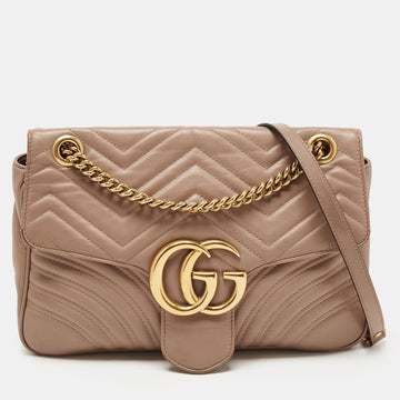 GUCCI Beige Matelasse Leather Medium GG Marmont Shoulder Bag