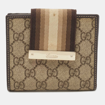 GUCCI Ebony/Beige GG Supreme Canvas Ladies Web Wallet