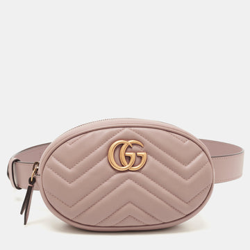 GUCCI Beige Matelasse Leather Mini GG Marmont Belt Bag