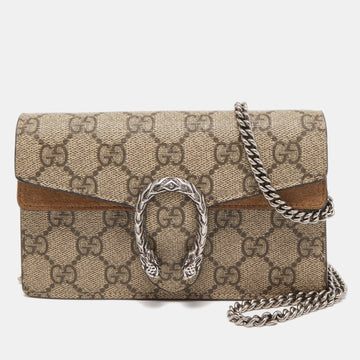 GUCCI Beige GG Supreme Canvas and Suede Super Mini Dionysus Shoulder Bag