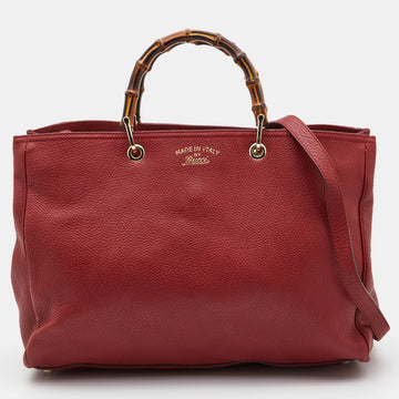 GUCCI Red Leather Large Bamboo Shopper Tote