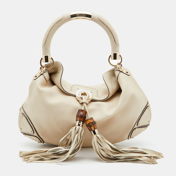 GUCCI Cream Leather Medium Babouska Indy Hobo