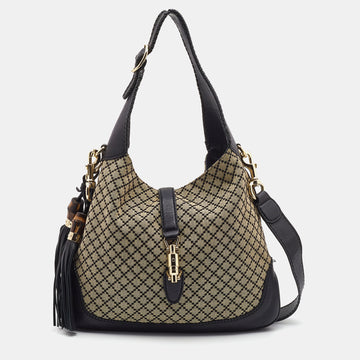 GUCCI Black/Beige Diamante Canvas New Jackie Shoulder Bag