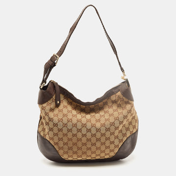 GUCCI Beige/Brown GG Canvas and Leather Charlotte Hobo