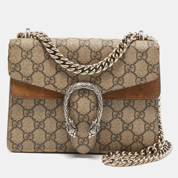 GUCCI Beige GG Supreme Canvas and Suede Mini Dionysus Shoulder Bag