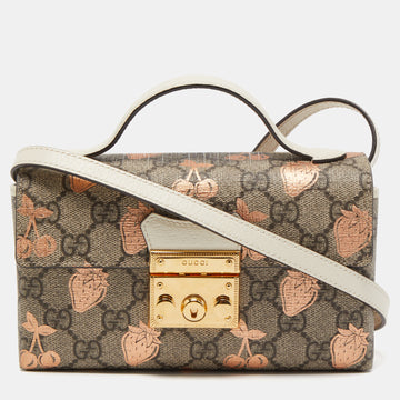 GUCCI Brown/Beige GG Supreme Canvas Berry Print Mini Padlock Shoulder Bag