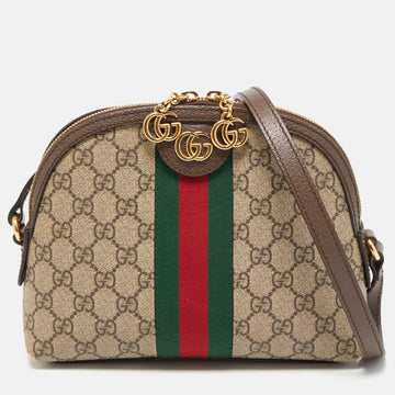 GUCCI Beige/Ebony GG Supreme Canvas and Leather Small Ophidia Crossbody Bag