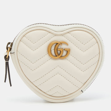 GUCCI Cream Leather GG Marmont Heart Coin Purse