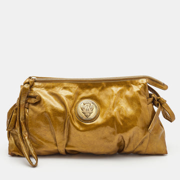 GUCCI Metallic Gold Patent Leather Large Hysteria Clutch