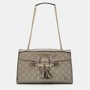 GUCCI Olive Green ssima Patent Leather Medium Emily Shoulder Bag