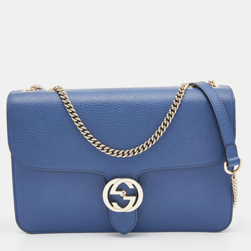 GUCCI Blue Leather Medium Interlocking G Shoulder Bag