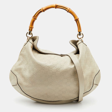 GUCCI Cream ssima Leather Peggy Bamboo Hobo