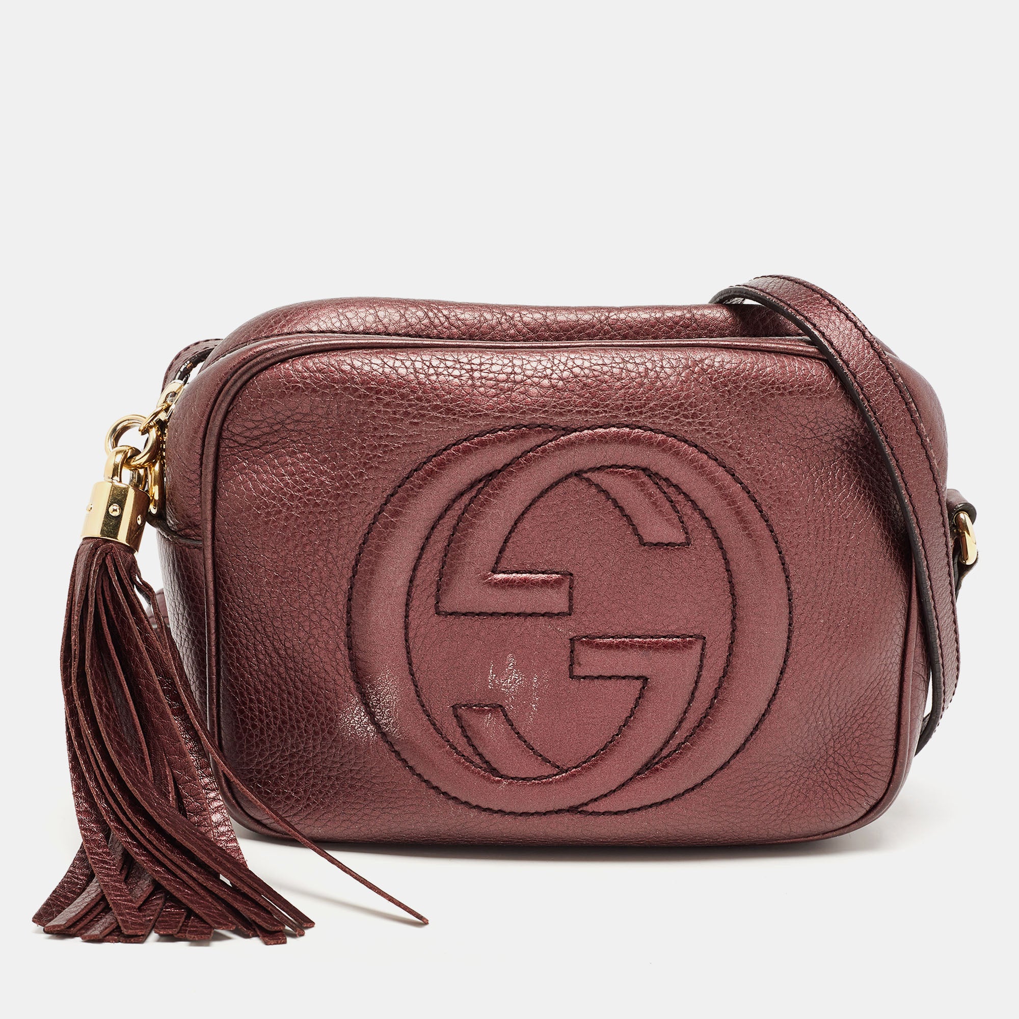 GUCCI Metallic Burgundy Leather Small Soho Disco Shoulder Bag