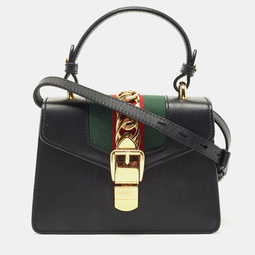 GUCCI Black Leather Mini Sylvie Top Handle Bag