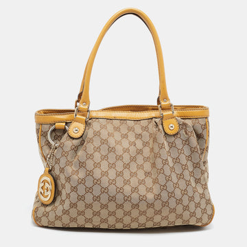 GUCCI Yellow/Beige GG Canvas and Leather Medium Sukey Tote