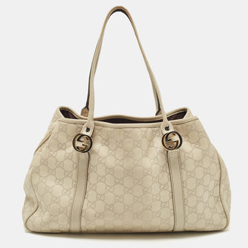 GUCCI Ivory ssima Leather GG Twin Tote