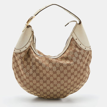 GUCCI Beige/Off White GG Canvas and Leather Glam Hobo