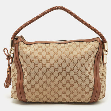 GUCCI Brown/Beige GG Canvas and Leather Medium Bella Hobo