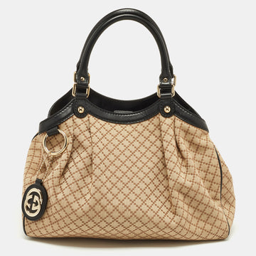 GUCCI Beige/Black Diamante Canvas and Leather Medium Sukey Tote