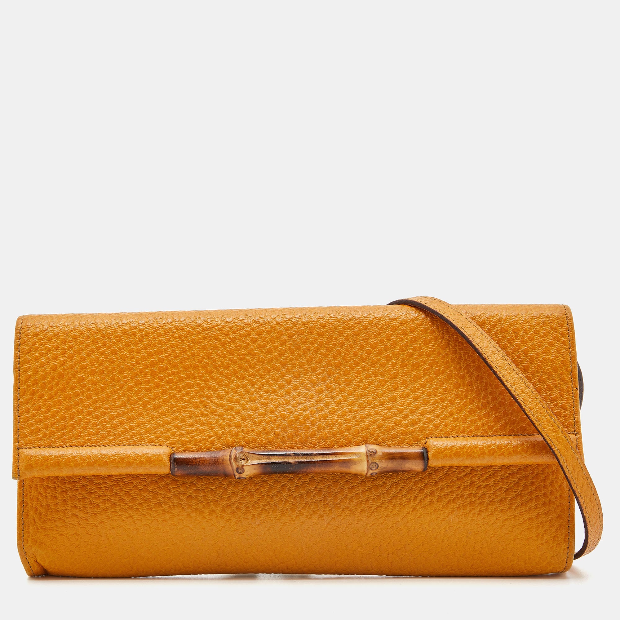 GUCCI Mustard Leather Bamboo Bar Crossbody Bag