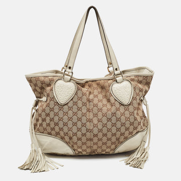 GUCCI Off White/Beige GG Canvas and Leather Tribeca Tote