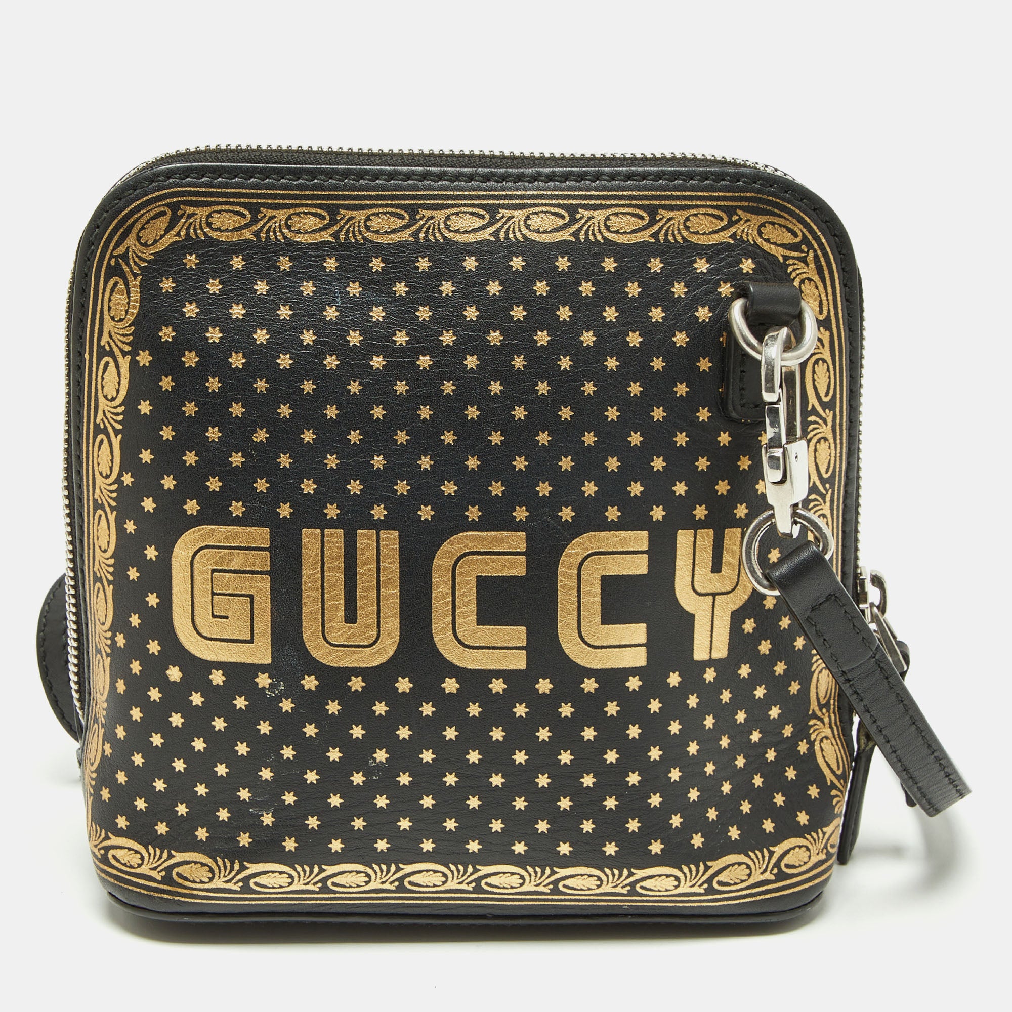 GUCCI X Sega Black Gold Leather Mini GUCCY Star Dome Crossbody Bag