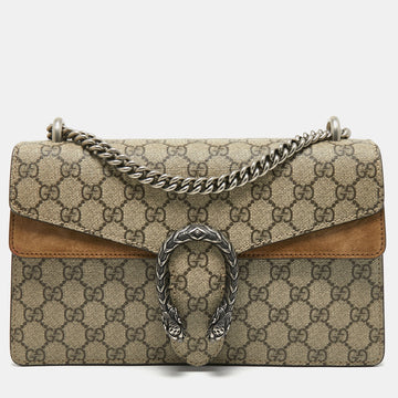 GUCCI Beige GG Supreme Canvas and Suede Small Dionysus Shoulder Bag