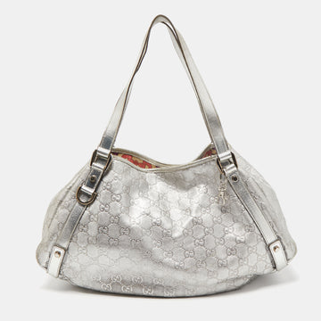 GUCCI Silver ssima Leather Medium Abbey Hobo