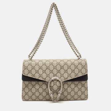 GUCCI Beige GG Supreme Canvas and Suede Small Dionysus Shoulder Bag