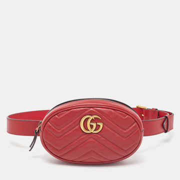 GUCCI Red Matelasse Leather GG Marmont Belt Bag