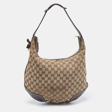 GUCCI Beige/Brown GG Canvas and Leather Large Princy Hobo