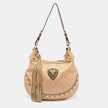 GUCCI Beige ssima Leather Babouska Heart Hobo