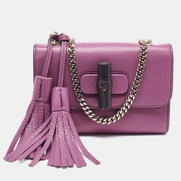 GUCCI Magenta Leather Miss Bamboo Tassel Chain Bag