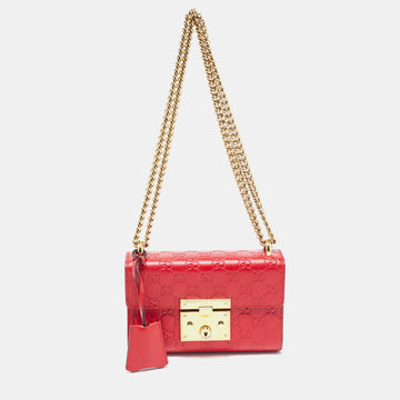 GUCCI Red ssima Leather Small Padlock Shoulder Bag