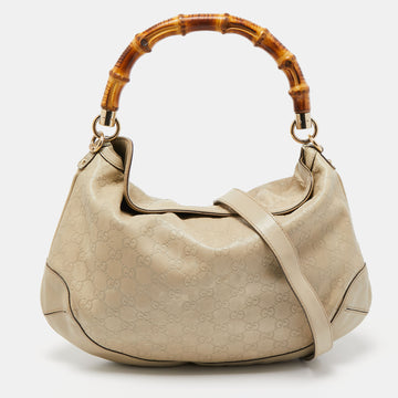 GUCCI Beige ssima Leather Peggy Bamboo Hobo