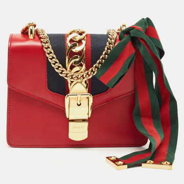 GUCCI Red Leather Mini Web Chain Sylvie Crossbody Bag