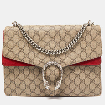 GUCCI Beige/Red GG Supreme Canvas and Suede Medium Dionysus Shoulder Bag