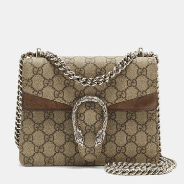 GUCCI Beige GG Supreme Canvas and Suede Mini Dionysus Shoulder Bag