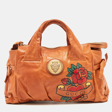 GUCCI Tan Leather Tattoo Heart Hysteria Tote