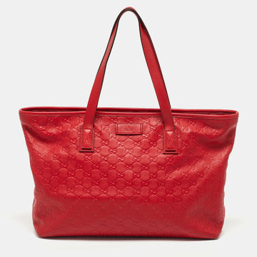 GUCCI Red ssima Leather Zipped Shopper Tote