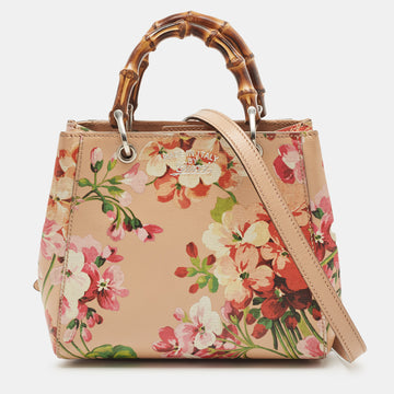 GUCCI Multicolor Leather Mini Blooms Bamboo Tote