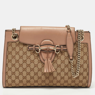 GUCCI Beige/Pink GG Canvas and Leather Large Emily Chain Shoulder Bag